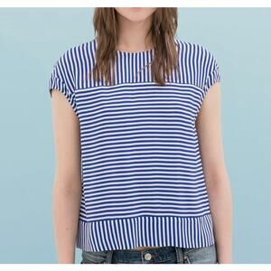 Zara Woman Classic Blue White Stripe Cap sleeve Blouse Top Nautical (size S)